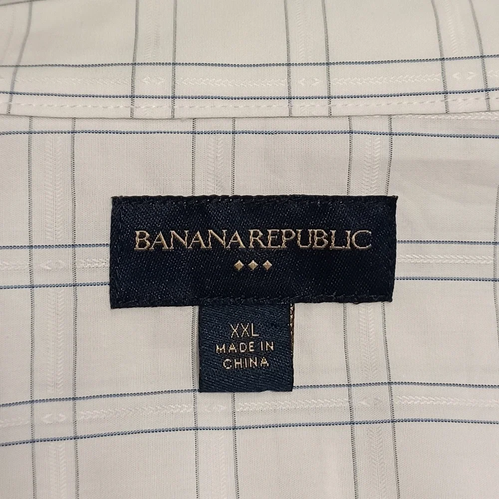 Banana Republic Shirt Mens XXL White Grid 577436 Cotton Long Sleeve Button Down